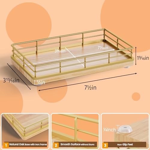 Wooden Decorative Tray, Oak 7.5" L Coffee Table Tray for Kitchen Countertop Soap Sponge Holder for Dresser Perfume Jewelry Candle Nightstand Table Centerpieces for Dining Room Decor Natural