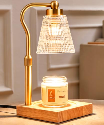 Height Adjustable Candle Warmer Lamp with Timer, 3 Dimmable Wax Melt Warmer, Birthday Gifts for Women Mom, House Warming Gifts New Home Decor, Candle Warmer for Jar Candles with 2 Bulbs, Gold-Clear