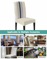 Savannan Chair Covers Set of 4, Modern Navy Blue White Stripe Removable Stretchable Parsons Chair Slipcovers Protector for Kitchen Dining Room Retro Linen Texture