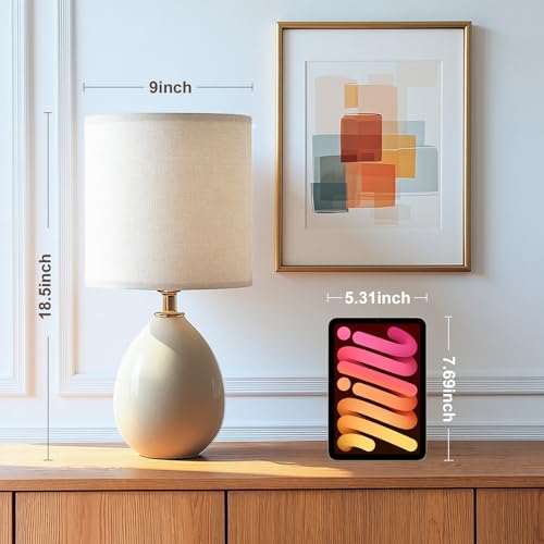 18.5" Table Lamps Set of 2 for Living Room Bedroom, Bedside Lamps for Night Stands, Desk Nightstand Lamp Dimmable, Modern Linen Cream Ceramic Lamps