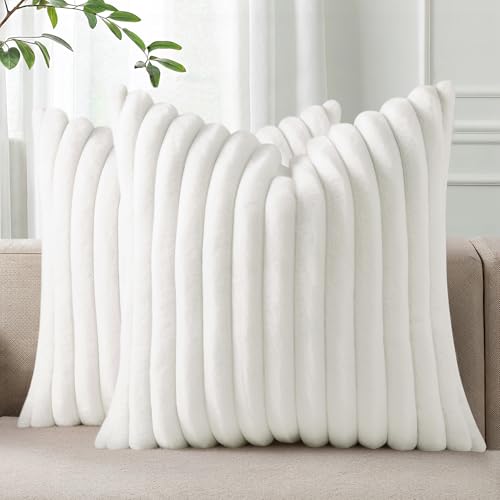 Faux Fur Decorative Throw Pillow Covers 26x26 Set of 2, White
