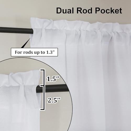 Lecloud Bessie White Curtains 63 Inch Length 2 Panels, Light Filtering Curtains for Bedroom, Faux Linen Textured Window Drapes with Rod Pocket, Window Treatments for Living Room, Each 40 W x 63 L