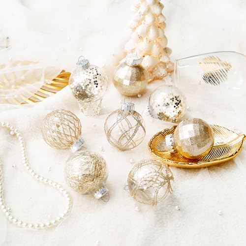CristBest 30ct Christmas Ball Ornaments-60mm/2.36" Shatterproof Clear Plastic Xmas Balls Baubles Set with Stuffed Delicate Sparkling, Hanging Christmas Tree Decorations(Champagne Gold)