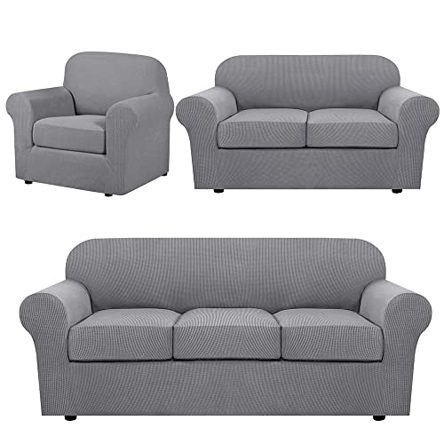 H.VERSAILTEX Stretch Sofa Covers for 3 Cushion Bundle 2 Cushion Loveseat Sofa Cover Bundle Arm Chair Cover, Dove