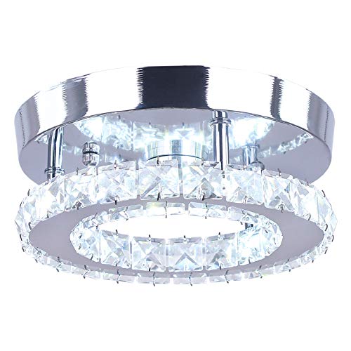 7.9" K9 Crystal LED Chandelier Flush Mount Ceiling Light, Cool White | K9 crystal 7.9“ in low-profile flush mount cool white LED for hallway foyer closet bedroom indoor hardwired