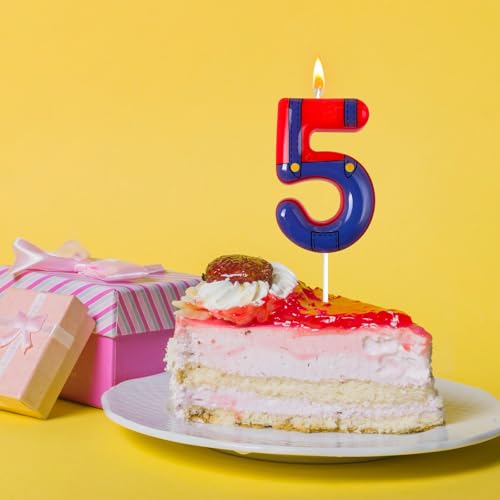 Boys and Girls Red and Blue Digital Birthday Candles, Birthday Cake Party Decorations, Cartoon Game Theme Party Decorations, Children's Party Supplies(5)