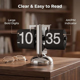 Retro Digital Flip Down Clock Gear Mechanism, Desk Clock Flipping Down Black Fashion for Office, Bedroom, Kitchen, School, Hotel, and Café Décor, AM PM