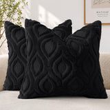 decorUhome Faux Fur Plush Soft Black Throw Pillow Covers 26x26 Set of 2