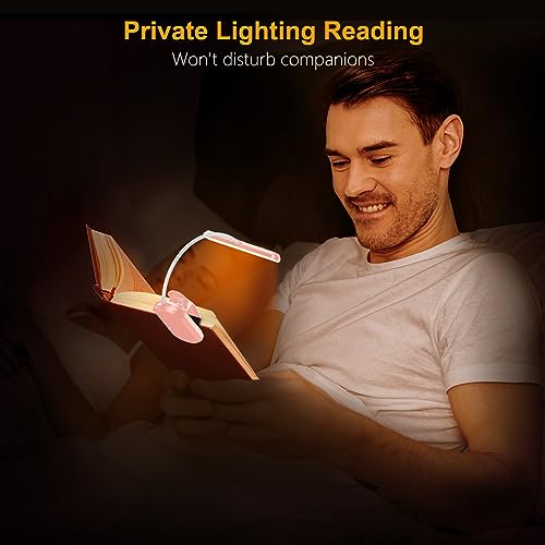 Gritin Rechargeable Book Light for Reading in Bed with 19 LED &Memory Function-Eye Caring 3 Color Temperatures,5 Brightness Levels,90 Hrs Runtime Flexible Goose Neck Clip on Light-Pink