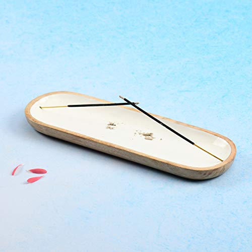 Folkulture Incense Holder for Home | Modern Incense Burner or Insence-Stick Holder for Gifts| Mango Wood Incense Tray Trough for Sticks 12 x 4 Inches, White