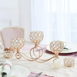 Gold 2 Pcs-3Arm Metal Crystal Tea Light Candle Holder, Elegant Wedding Table Centerpiece Candle Holder, Christmas Wishing Crystal Bowl Candle Holder Suitable for Wedding Party Living Room Decoration
