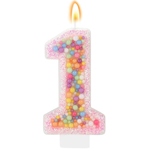Pastel Macaron 1st Birthday Candle Sweet Pink Number 1 Candle Cake Topper Cupcake Decorations for Girls and Women Party Decor Anniversary Celebrations Supplies