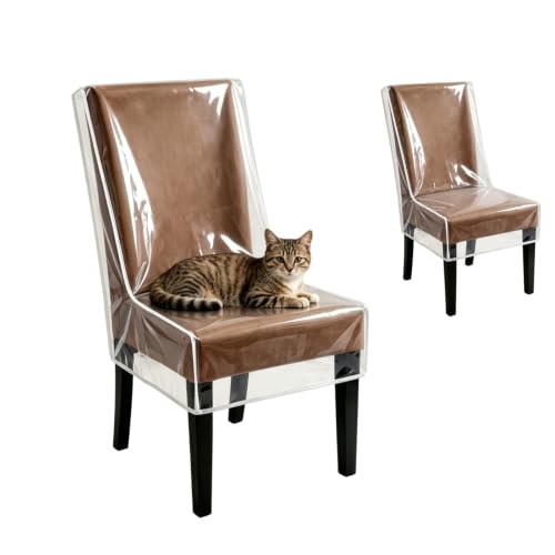 2 Pack Dining Chair Covers, Waterproof Chair Protectors Covers, Plastic Chair Covers for Dining Chairs Keep Chair Away from Stain Water Dust and Pet Claws W/21 x D/18 Fits Seatbacks 16-23"