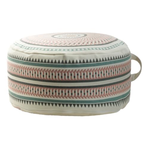 Unstuffed Round Pouf Cover, 18in Boho Ottoman, Geometric Pattern