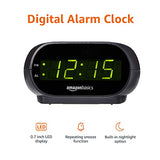 Amazon Basics Small Digital Oval Alarm Clock with LED Display, Nightlight, Snooze Function & Battery Backup, Black, 4.5 x 3.5 x 2.4 Inches