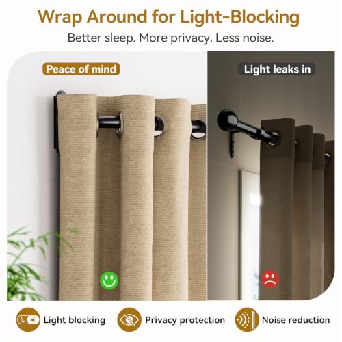 YaFex Curtain Rod 32-86 Inch, 1 Inch Heavy Duty Black Curtain Rods for Windows, Adjustable Window Treatment Rods, Wrap Around Ceiling Outdoor Curtain Rod for Bedroom