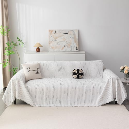 MYSKY HOME Couch Covers for 3 Cushion Couch Sofa, Sectional Couch Cover L Shape Chenille Couch Cushion Covers for Pets, Furniture Protector Cover for Dogs, Kids, 91"X150", White