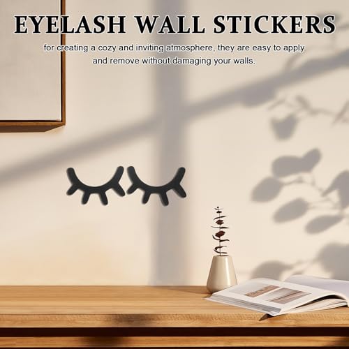 VOSAREA Sleepy Eyes Wall Decor: Wooden Eyelash Wall Art Decal Nursery Decor 3D Sleepy Eyes Stickers Prop for Christmas Baby Room Kids' Bedroom, Black