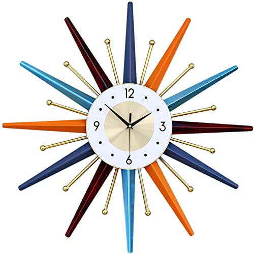 Large Wall Clock 22 Inch Modern Wall Clock Starburst Mid-Century Modern Decor Non-Ticking Battery Operated Colorful Clock Home Decorations for Living Room Bedroom Kitchen Office