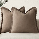 Foindtower Decorative Linen Fringe Throw Pillow Covers 26×26 Light Brown