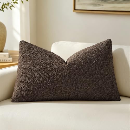 MIULEE Textured Boucle Lumbar Pillow Cover for Bed 12x20 Dark Brown