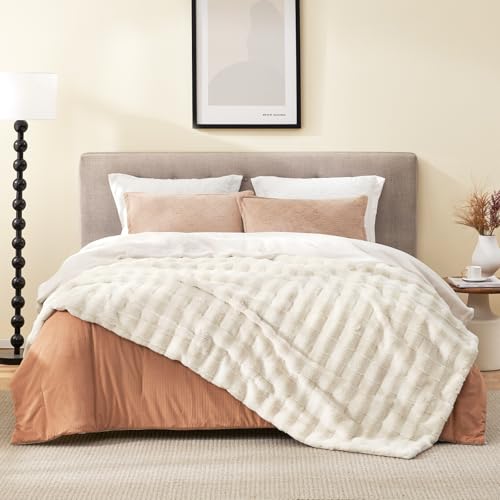 Cozy Bliss Fluffy Faux Fur Throw Blanket for Couch,Warm Cozy Soft Cream White Throw Blankets for Sofa Bed Living Room,60x80 Inches