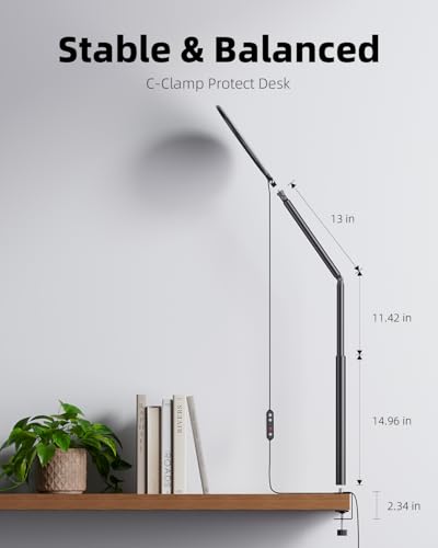 10.2" Desk Ring Light with Stand, 360° Rotate Desk Lamps for Home Office with C-Clamp, Flexible Height Desk Light, Adjust Arm Ring Light for Desk, Podcast, Gaming, Recording, Zoom Lighting