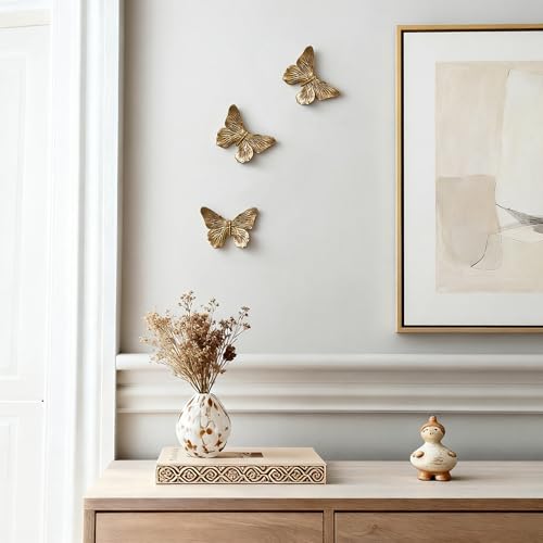 GUSFREUD 3D Butterfly Wall Decor Set – Resin Wall Decorations for Living Room, Bedroom, Garden, Yard, Outdoor and Gallery Walls - Antique Copper - Set of 3