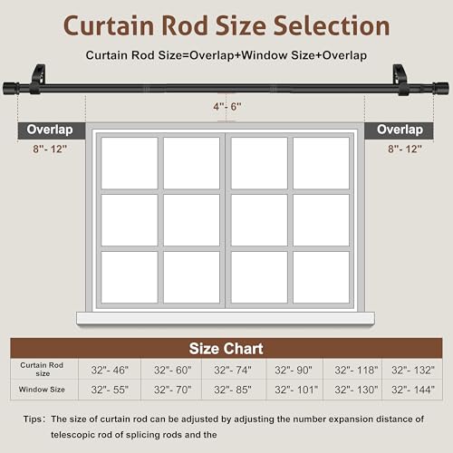 XDW-GIFTS Curtain Rods for Windows 32 to 46 Inch,1 Inch Diameter Black Heavy Duty Metal Drapery Rod,Adjustable Curtains Pole with Bracket Modern Style Suitable for Bedroom,Living Room