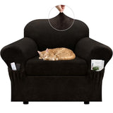 Chair Slipcover with Armrest Pockets 2-Piece Set, Stretch Faux Leather Chair Cover for Armchairs(Fits 31-45") - Non-Slip, Machine Washable, Pet & Kid Friendly - Coffee