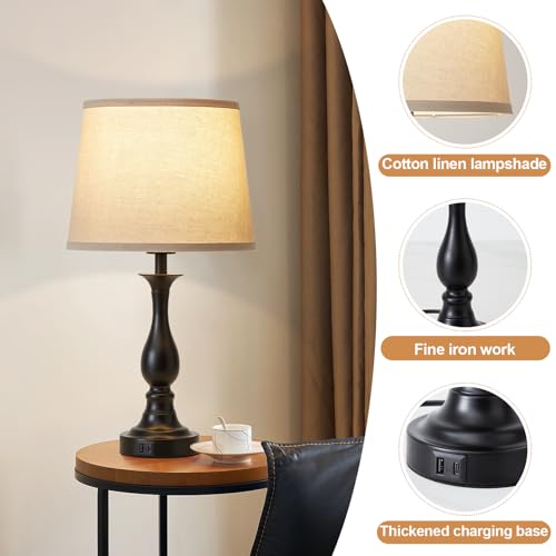 Bedside Table Lamp Touch Control Bedroom Lamps with USB A and C Charging Port 3 Way Dimmable Touch Lamps for Nightstand Living Room Bedroom Dorm Home Office Reading, Set of 2