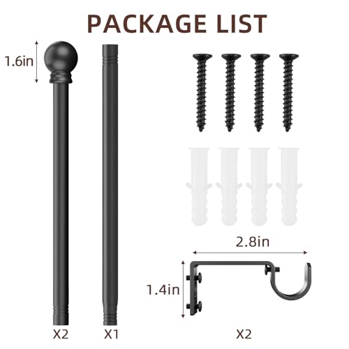 SMODBRODRE Black Curtain Rods for Window 28 to 48, 5/8 inch Small Decorative Curtain Rod Set with Brackets