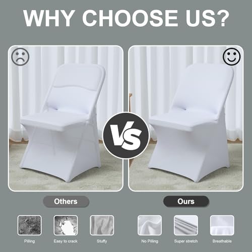 Trlyc Spandex Folding Chair Covers 100 Pcs Universal Fitted Dining Chair Cover Stretchy Slipcovers for Wedding Party Banquet Flat-Front Chairs Covers (White)