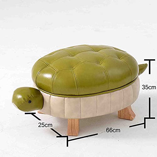 Animal Footstool Turtle Upholstered Pu Leather Pouf, Shoe Changing Stool Sofa Footrest Living Room Storage Stool Footstool with Storage/Green/25 * 66 * 35