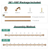 QDWIS Imitation Wood Grain Curtain Rods for Windows 72 to 144 Inch,1 Inch Heavy Duty Adjustable Wood Curtain Rod,Boho Decorative Drapery Rods Set with Brackets,Size:36''-150''