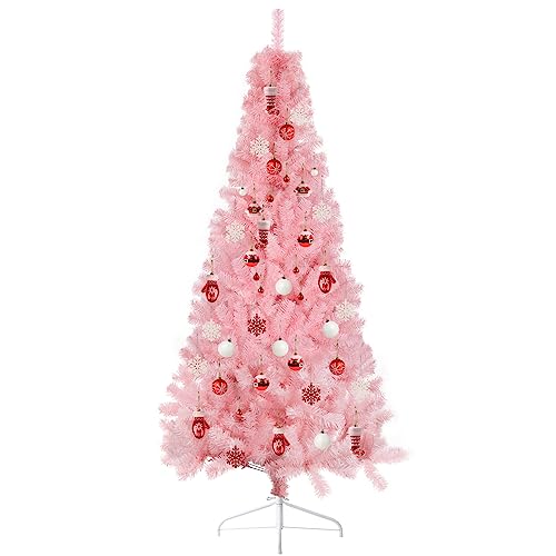 CCINEE 6ft Pine Artificial Christmas Pink Half Tree Easy-Assembly with Solid Metal Stand for Wall Xmas Themed Party Decoration Indoor Outdoor Living Room Decor
