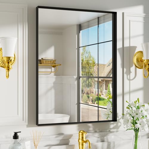 22x 30 Inch Black Bathroom Mirrors for Over Sink, Rectangular Vanity Mirror, Aluminum Metal Framed Mirror, Tempered Glass, Anti-Rust, Wall Decor Mirrors (Horizontal/Vertical)