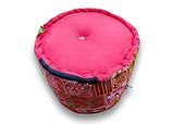 Sophia-Art Indian Embroidered Patchwork Cover Indian Decorative Pouf Indian Comfortable Floor Cotton Cushion Ottoman Pouf,Indian Designs Ethnic Patchwork Pouf (Dark Pink, 18"x13")