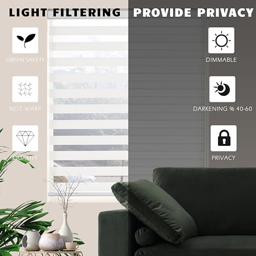 Zebra Roller Shades, Dual Layer Roll Up Blind for Living Room, Semi Sheer Shades Window Privacy Light Control for Day and Night, (Maximum Height 72inch, White Color, Width 34 inch)