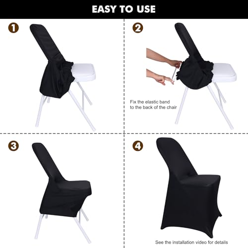Fixwal 36 Pcs Black Folding Chair Cover, Spandex Stretch Covers Ideal for Wedding, Party, Dining, Business Meeting, Banquet, Universal Fitted Washable Slipcover