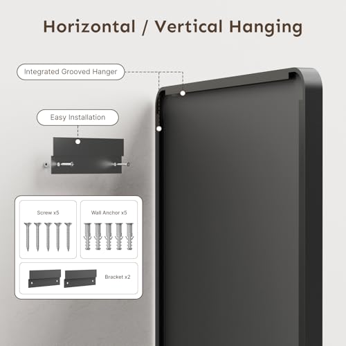 Kosmonia 20x16 Bathroom Vanity Mirror for Wall, Aluminum Framed, Farmhouse Rectangle, Anti-Rust, HD Reflection Anti-Desilvering, Distortion Free, Tempered and Shatter-Proof Wall Mounted Mirror, Black