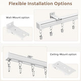 Ceiling Curtain Track 6–9 ft White - Heavy Duty Ceiling/Wall Mount Curtain Rail/Rod System, 30 Quiet-Glide Rollers, 30 Hooks, 30 Clips, Room Divider for Living Room, Bathroom or Hospital