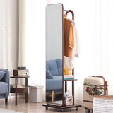 Decorative Full-Length Dressing Mirror, Bedroom Rotating Floor, Multi-Functional Solid Wood Storage Fitting for Living Room