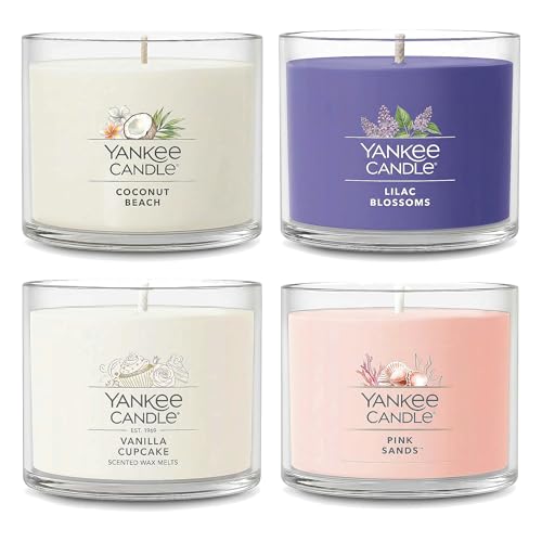 Yankee Candle Mini Jar Scented Candles, Small Single Wick Candle Set, Soy Wax Blend, Vanilla Cupcake, Lilac Blossoms, Coconut Beach, Pink Sands (Sweet Serenity Variety Pack)