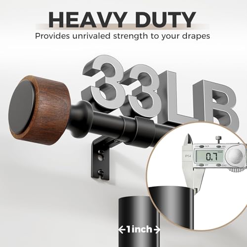 Wood Curtain Rods for Windows 30 to 45 Inch, 1” Diameter Drapery Rod with Imitation Wood Grain Finials, Adjustable Heavy Duty Curtain Rod Set, Indoor/Outdoor Modern Curtains Rods