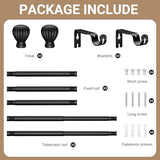 Curtain Rods for Windows 20.77 to 92.85 Inches, 1" Diameter Adjustable Black Curtain Rod, Window Treatment Rods with Round Finials, Easy Mount Hardware Included (46.77-96.85 Inches)