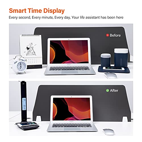 LED Desk Lamp with Wireless Charger, USB Charging Port, Table Lamp with Clock, Alarm, Date, Temperature, Desk Lamps for Home Office,Black