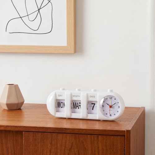 1Pc Manual Flip Desk Clock Perpetual Calendar Plastic Date Display Home Office Desktop Calendar Clock for Dorm Room Decor
