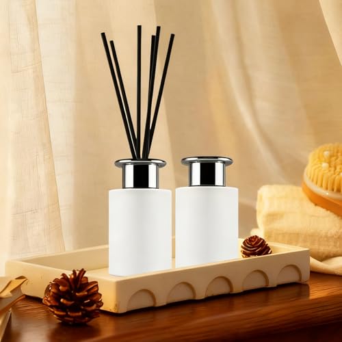 Glass Diffuser Bottles White Diffuser Jars with Silver Caps Set of 4 – 4.2 inches High, 120ml 4.06 Ounce. Fragrance Accessories Use for DIY Replacement Reed Diffuser Sets.