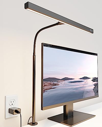 SUPERDANNY LED Desk Lamp for Office Home, Eye-Caring Desk Light with Adjustable Gooseneck, 12W Touch Control Dimmable Brightness, Architect Clamp Lamp with USB Adapter for Reading Study Workbench